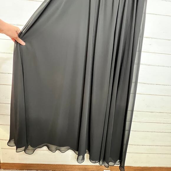 Mori Lee Black Velvet Chiffon Gown Dress Plus Size 16 - Picture 6 of 15